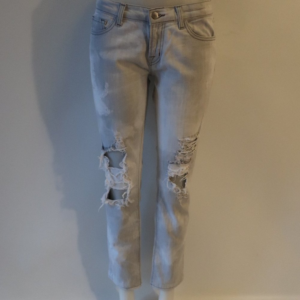 Womens J Brand "Pencil Leg" Light Gray Distressed Jeans 28 *